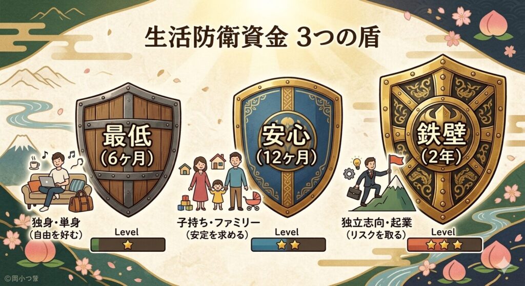 40代男性のライフステージに合わせた生活防衛資金の目安額の図解